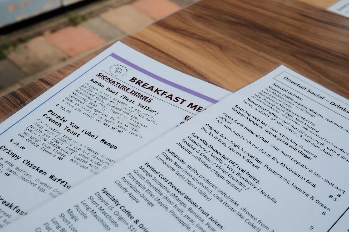 Menu, Dovetail Social