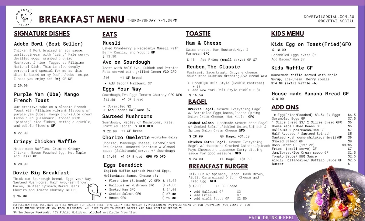 Menu, Dovetail Social