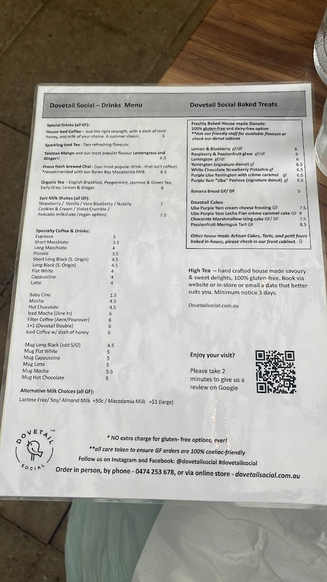 Menu, Dovetail Social