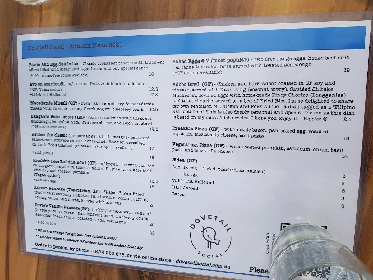 Menu, Dovetail Social