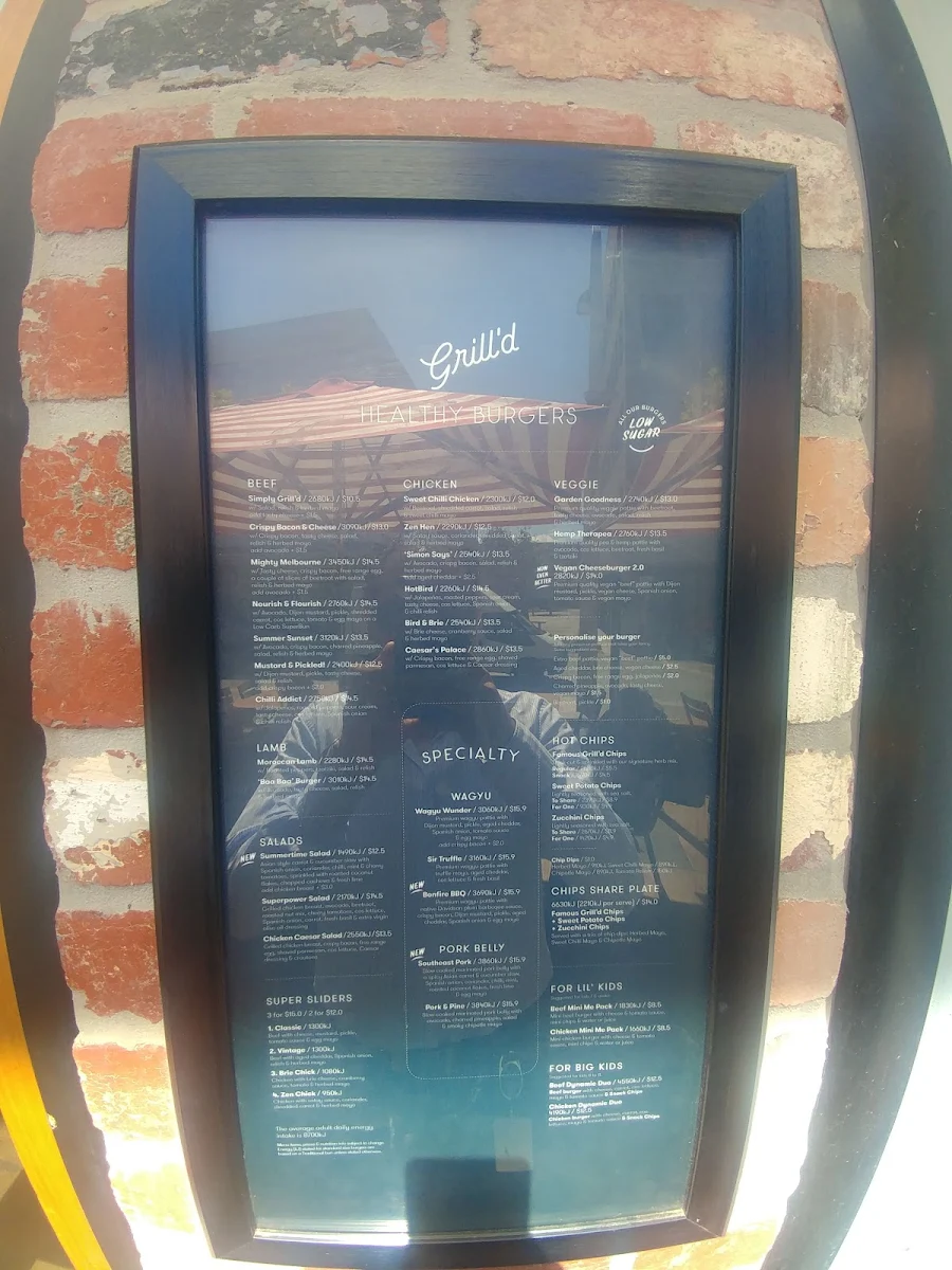 Menu, Grill'd Burgers - Frankston