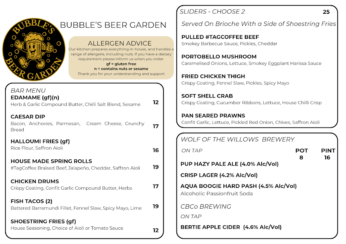 Menu, The Pepper Tree Essendon