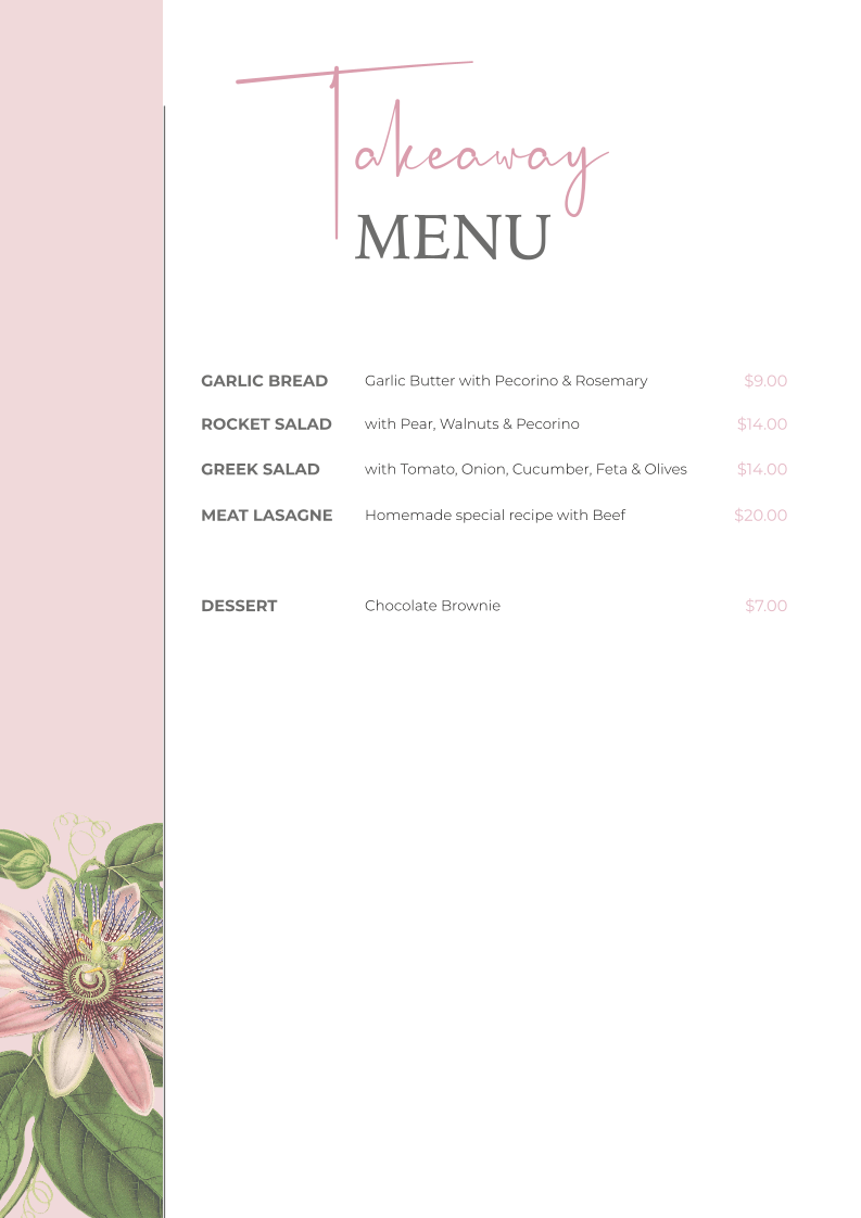 Menu, The Petit Cafe