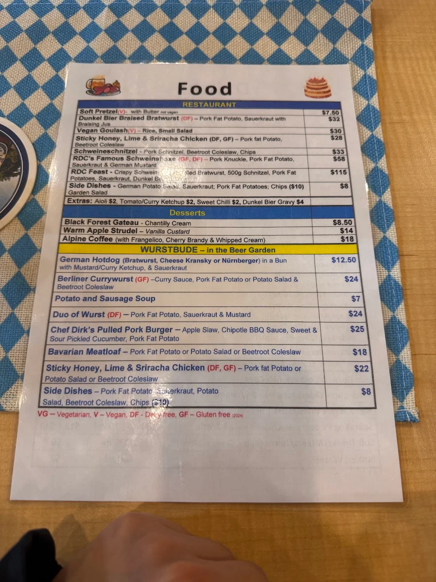 Menu, The Rhein-Donau Club Inc.