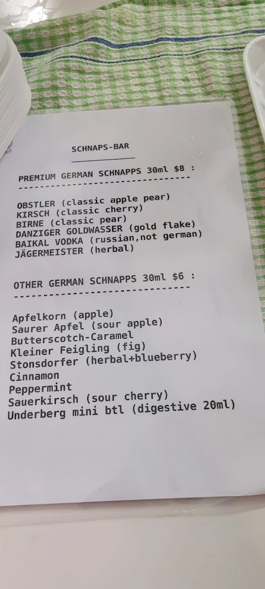 Menu, The Rhein-Donau Club Inc.