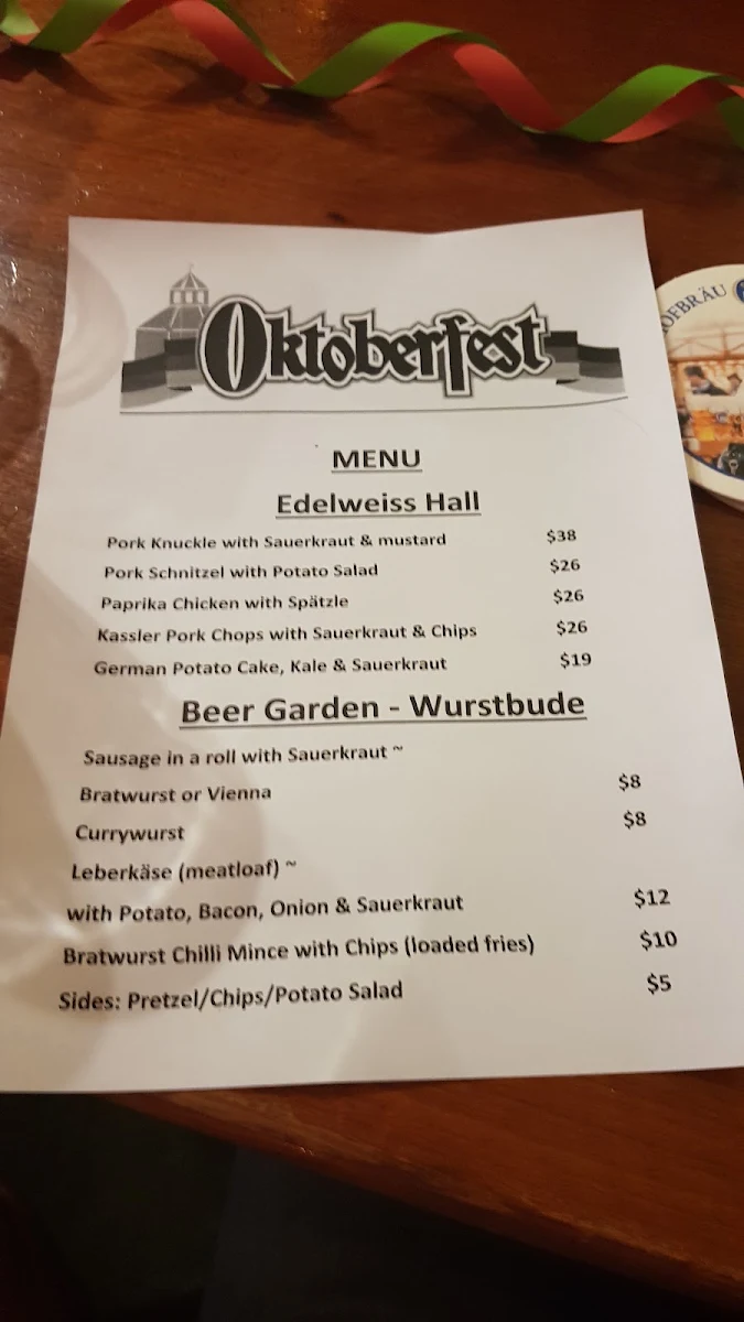 Menu, The Rhein-Donau Club Inc.