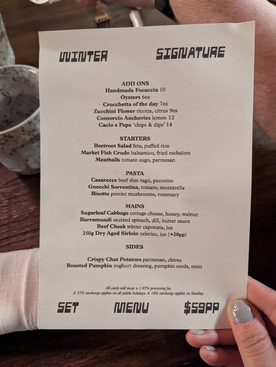 Menu, Noi