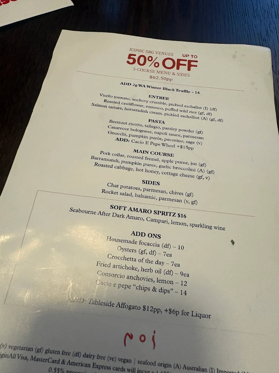 Menu, Noi