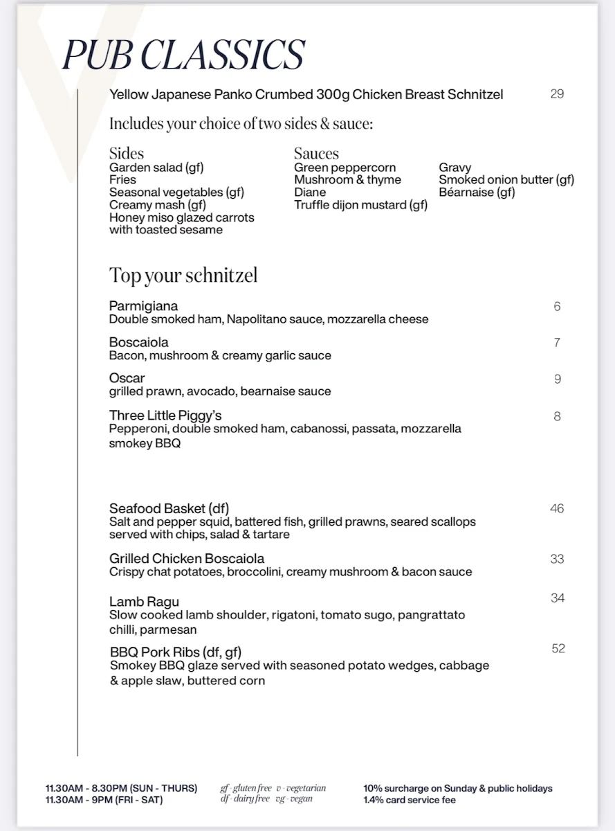 Menu, Waterfront Tavern