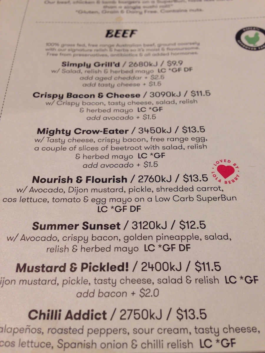 Menu, Grill'd Burgers - Norwood
