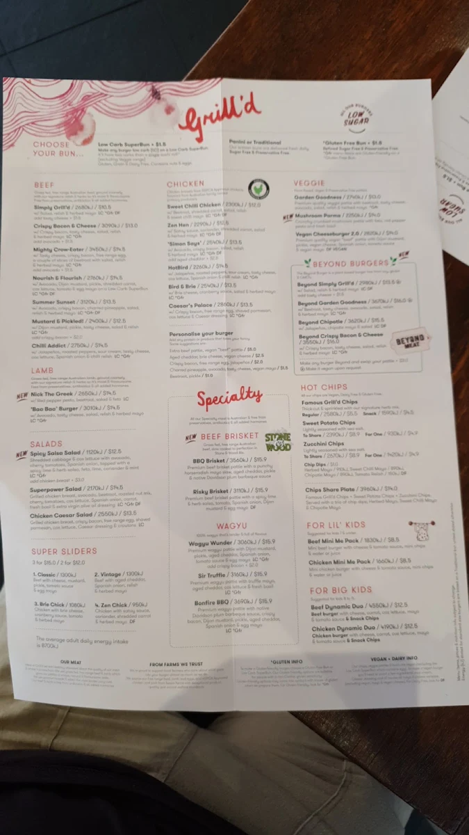 Menu, Grill'd Burgers - Norwood