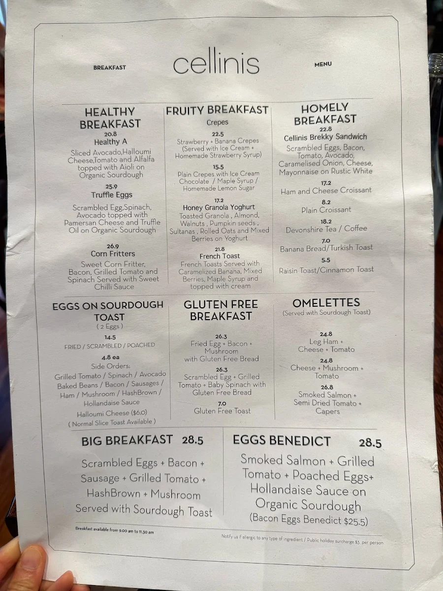 Menu, Cellinis