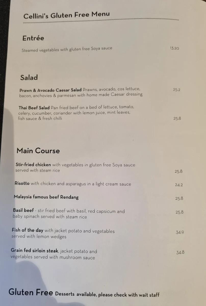 Menu, Cellinis