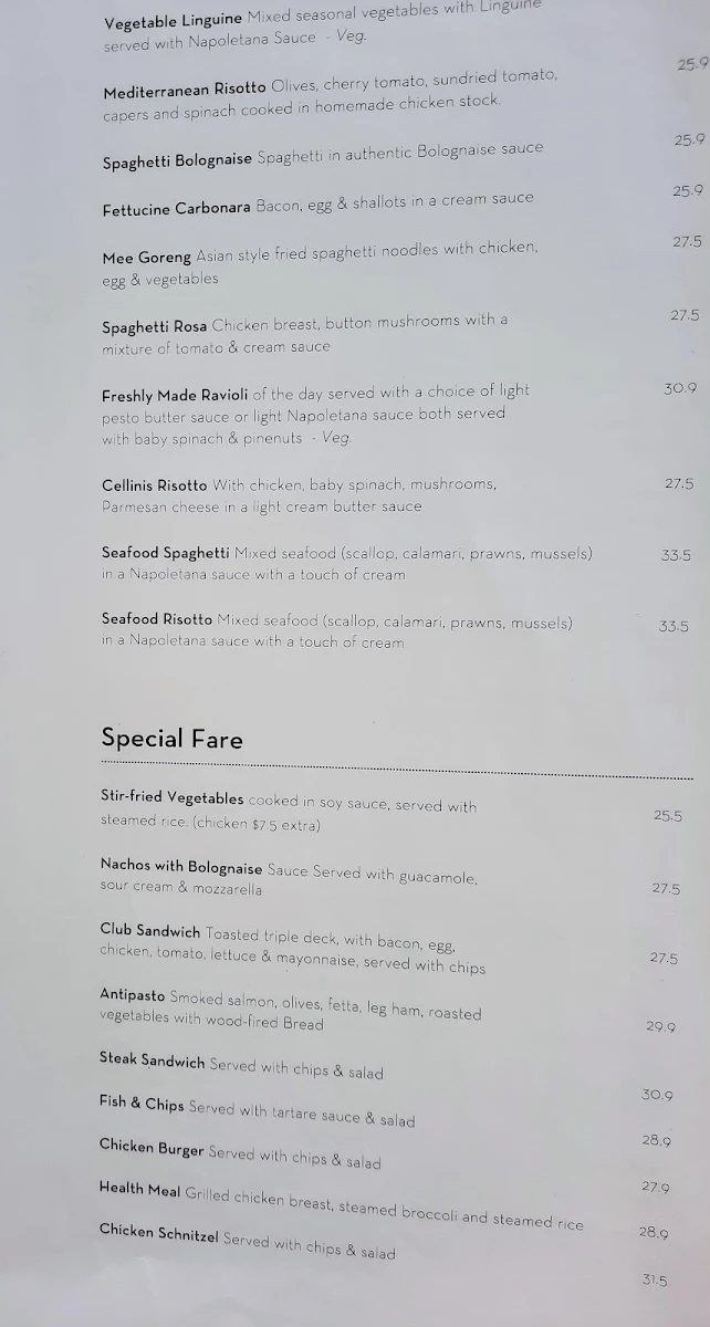 Menu, Cellinis