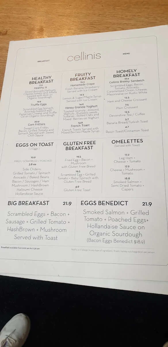 Menu, Cellinis