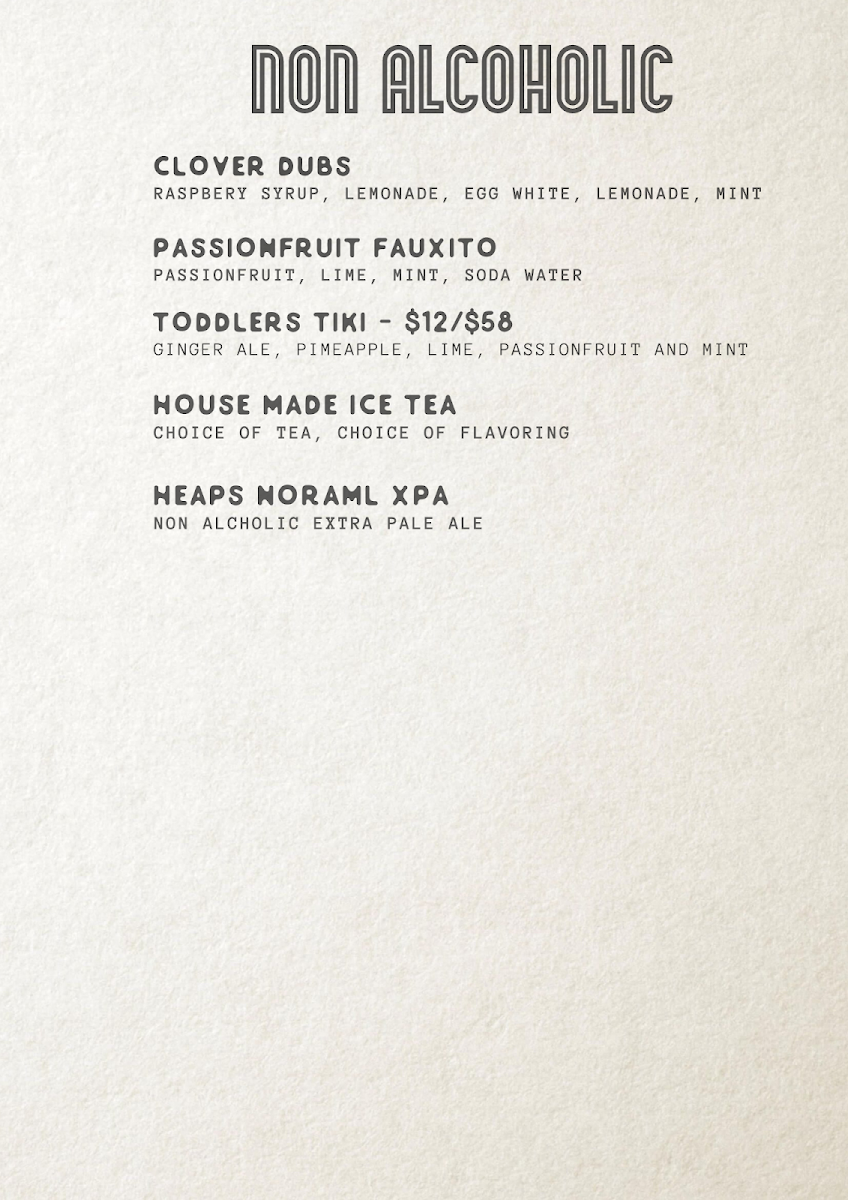 Menu, Barpiccolo