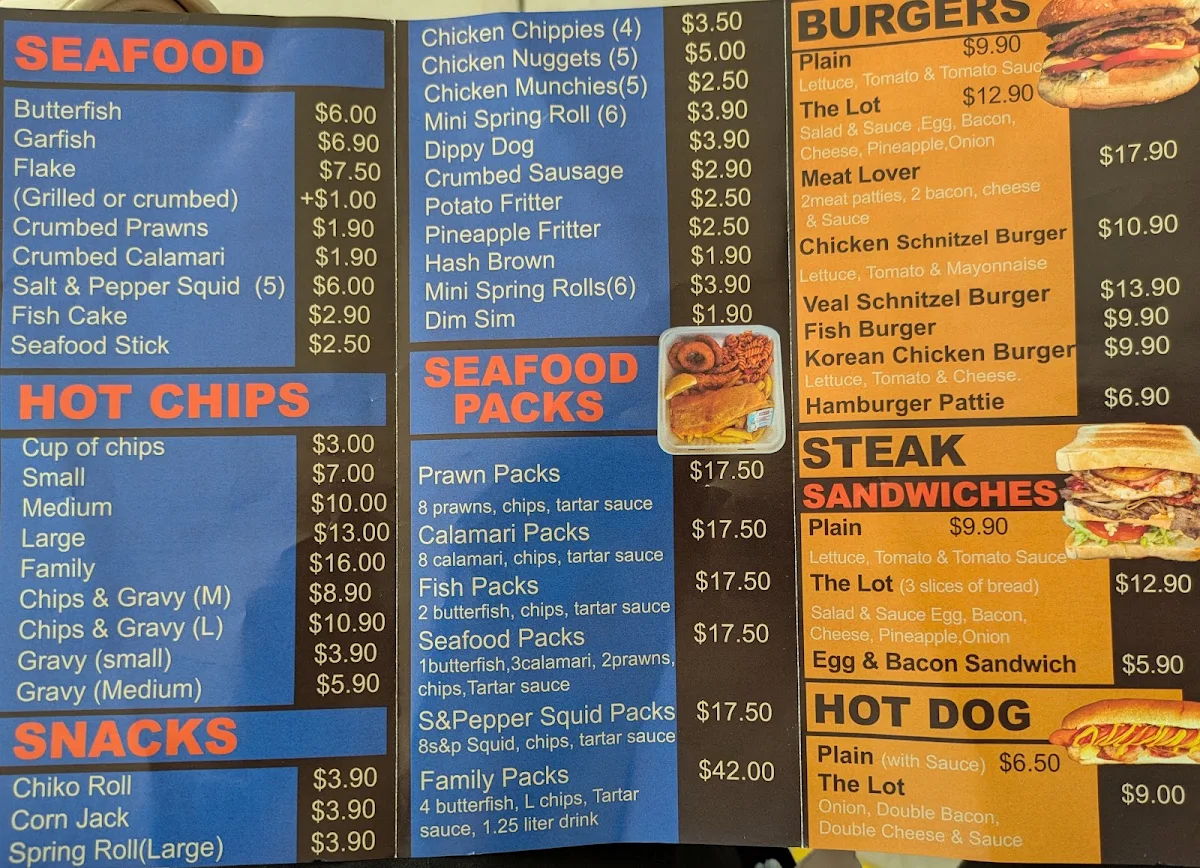 Menu, Jack's Challa Fish Shop