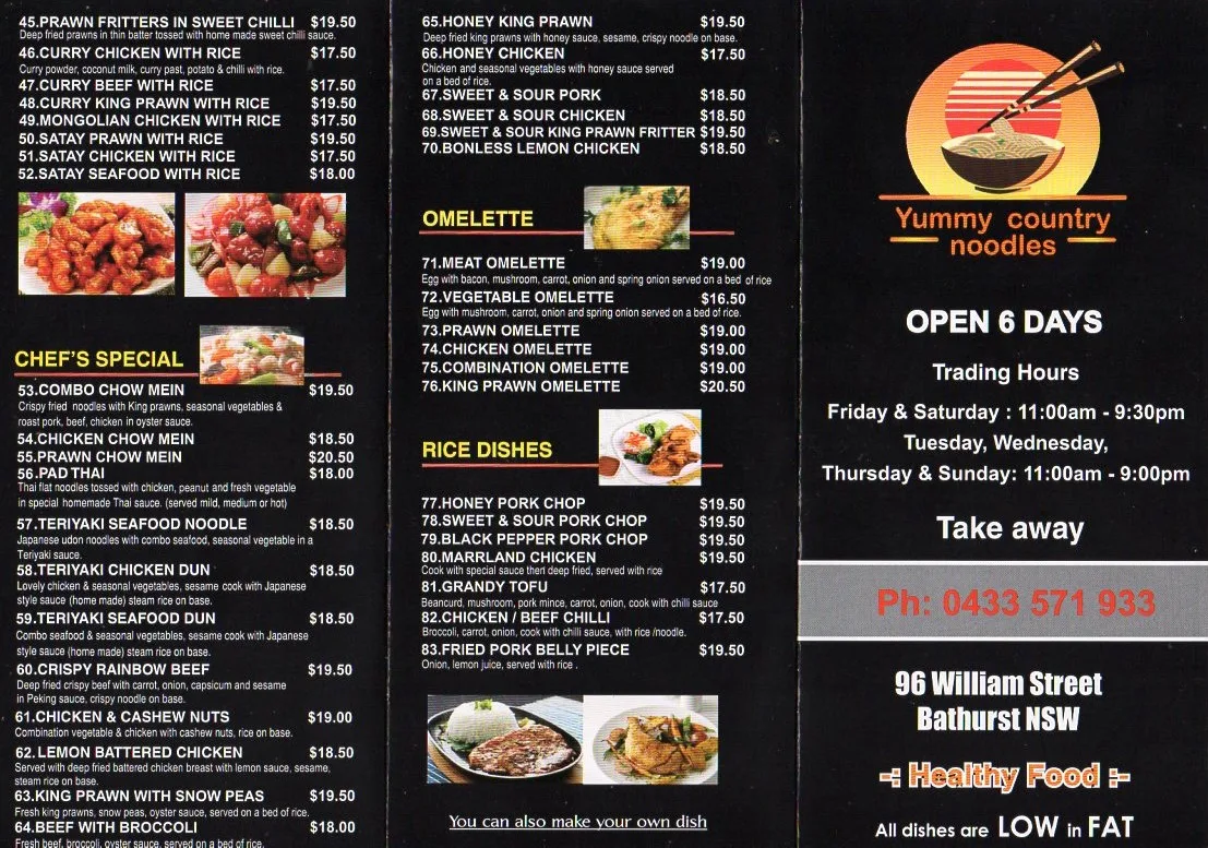 Menu, Yummy Country Noodles