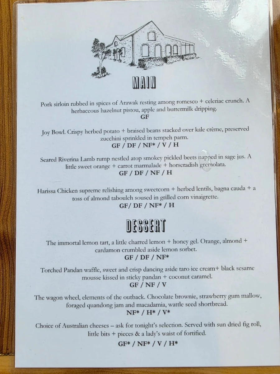 Menu, Magpies Nest Restaurant