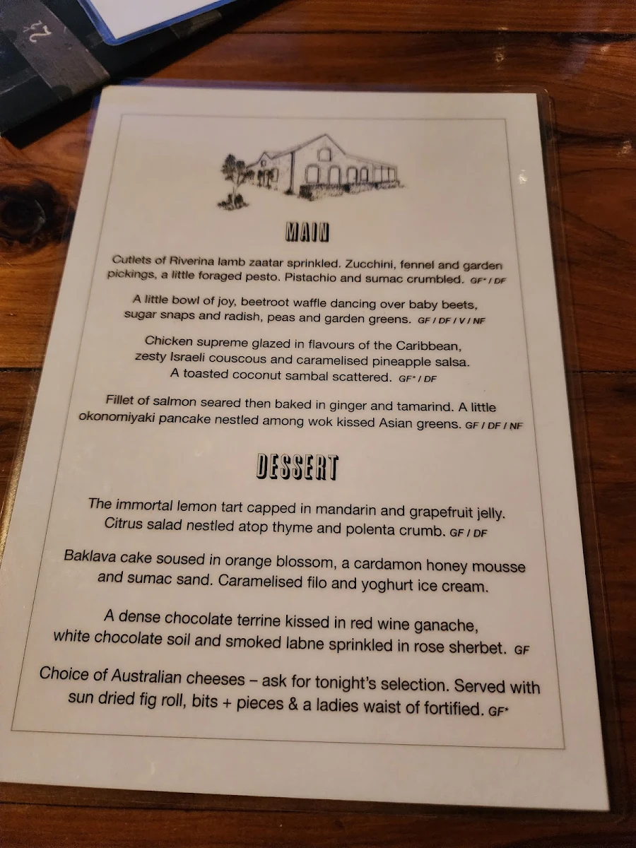 Menu, Magpies Nest Restaurant
