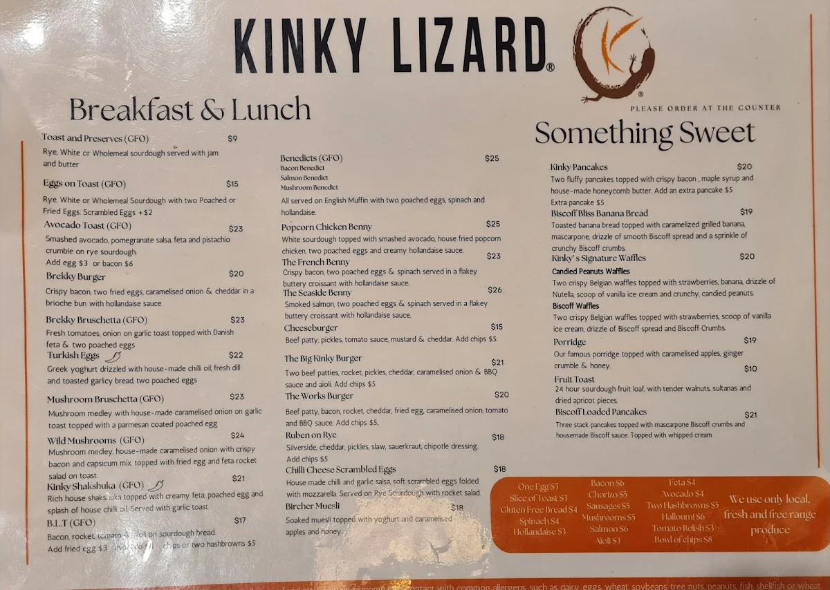 Menu, Kinky Lizard Cafe on Hay