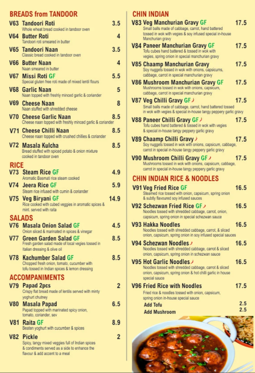 Menu, Dosa Club