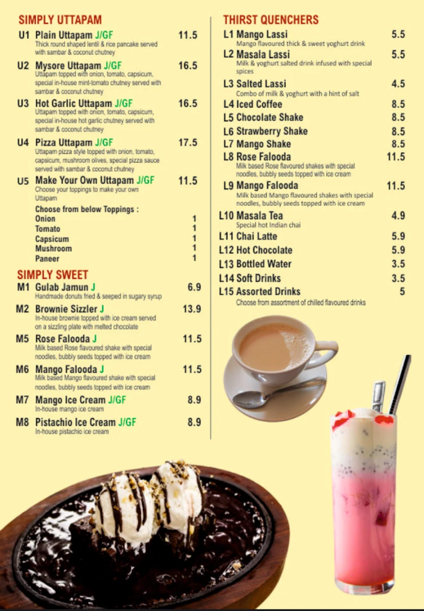 Menu, Dosa Club