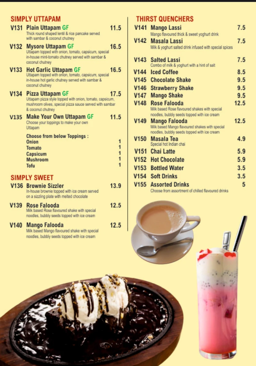 Menu, Dosa Club