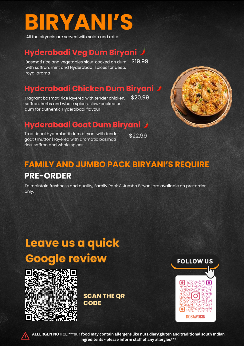 Menu, Dosa Wok-In