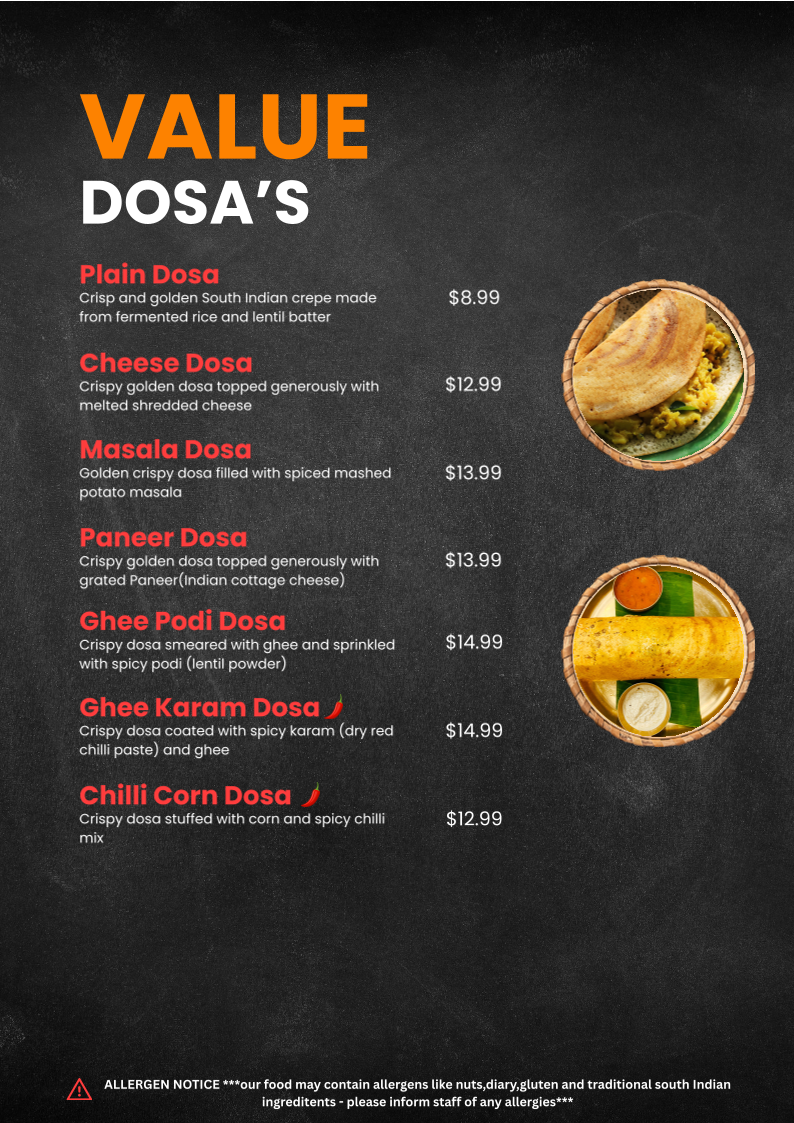 Menu, Dosa Wok-In