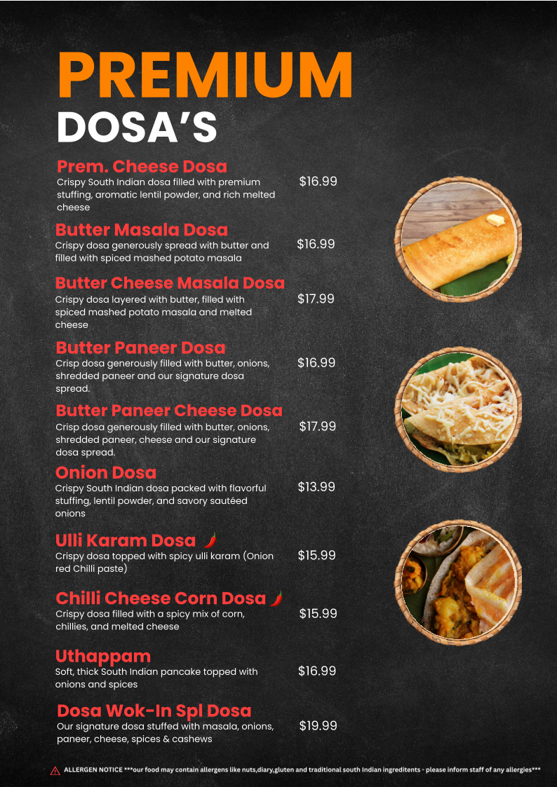 Menu, Dosa Wok-In