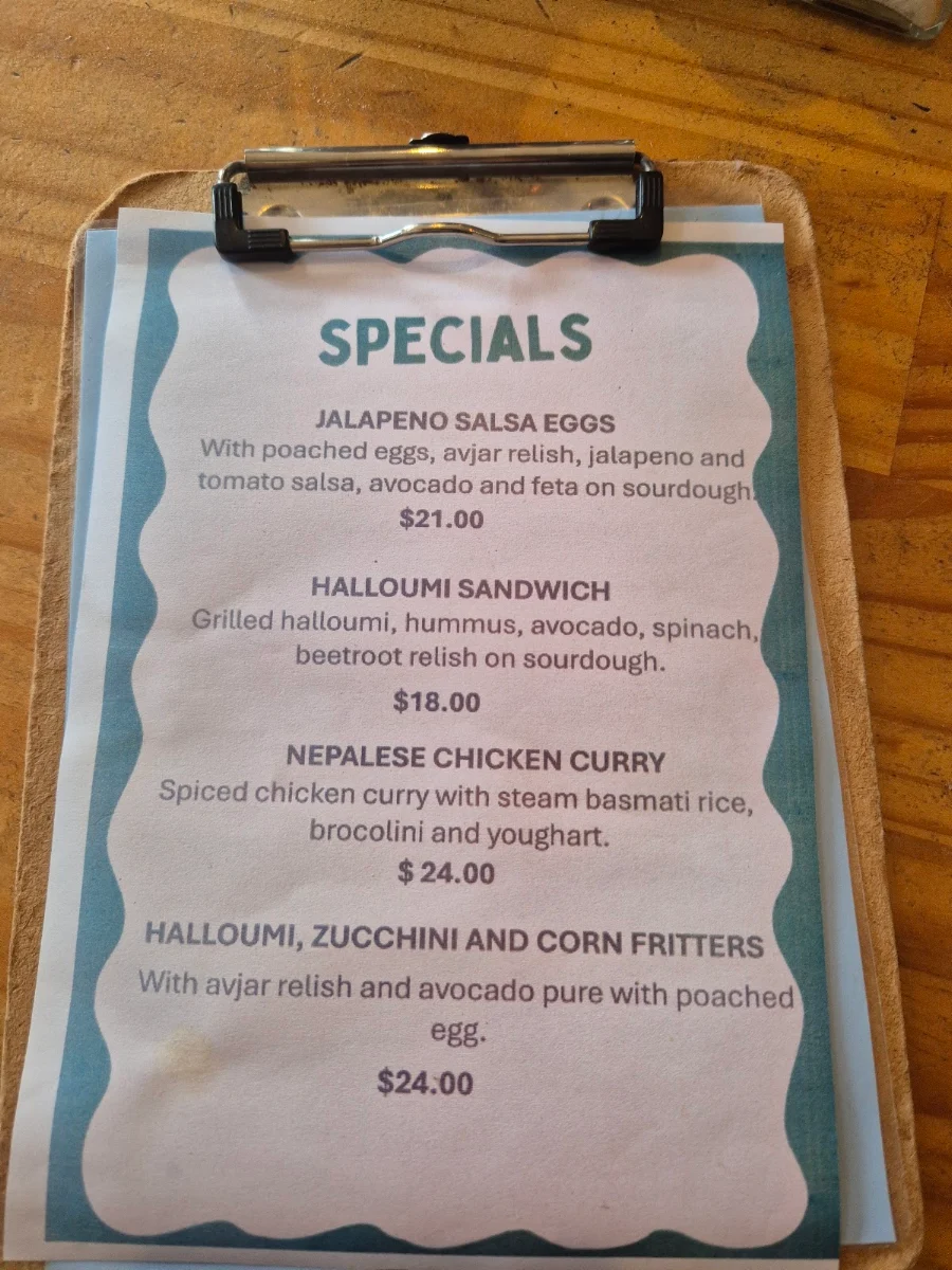 Menu, Wild Timor Coffee Carlton