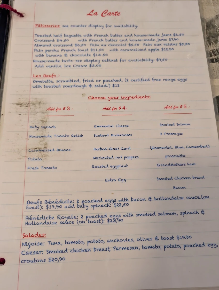 Menu, Le Café Flo