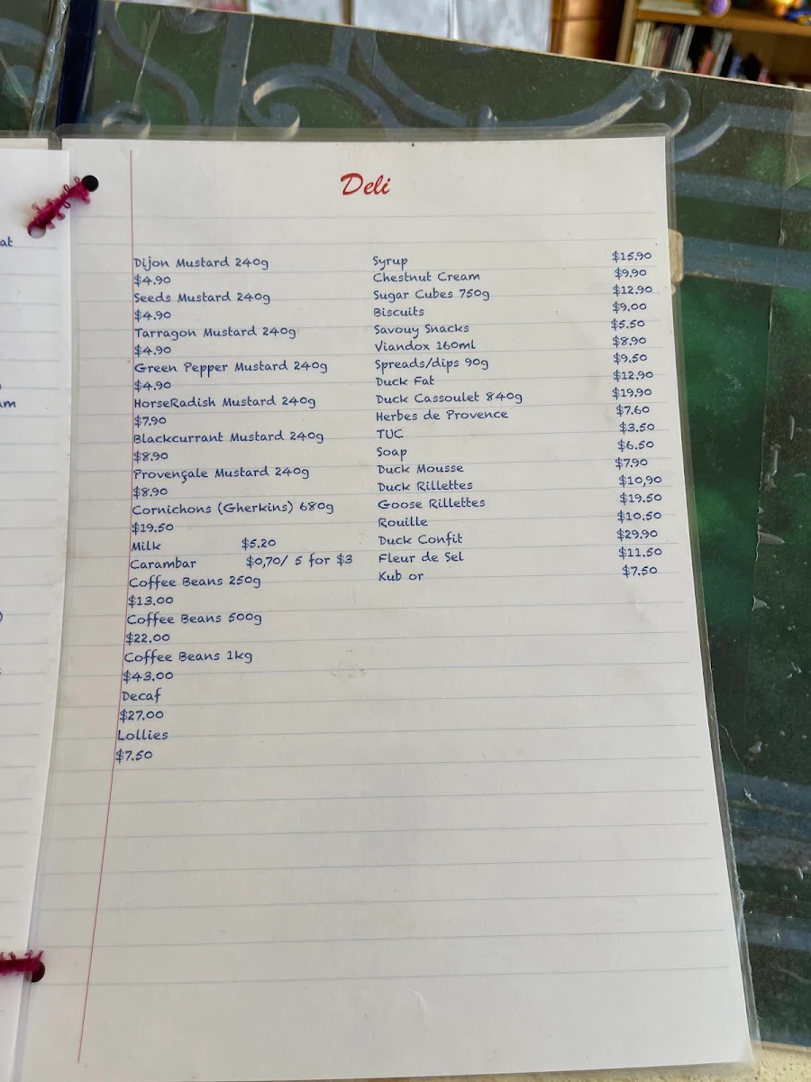 Menu, Le Café Flo