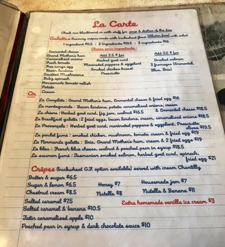 Menu, Le Café Flo