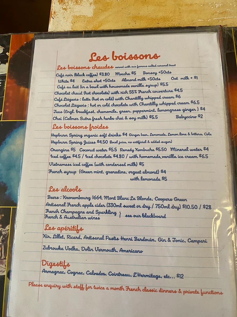 Menu, Le Café Flo