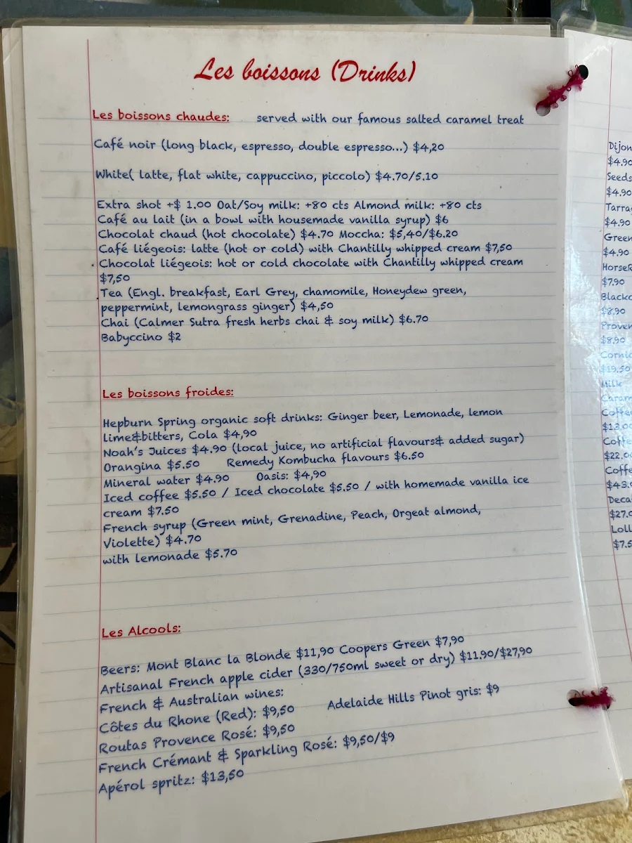 Menu, Le Café Flo