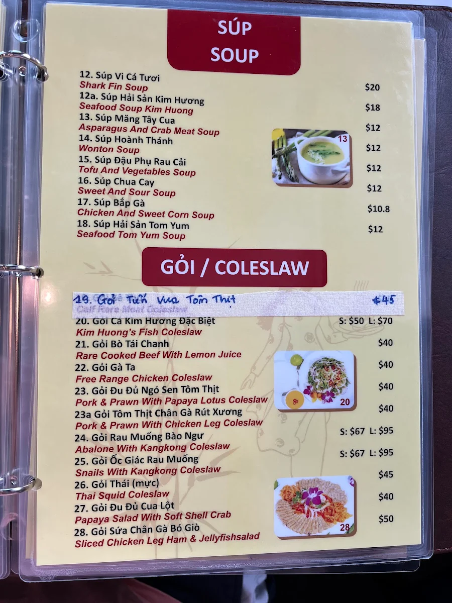 Menu, Kim Huong