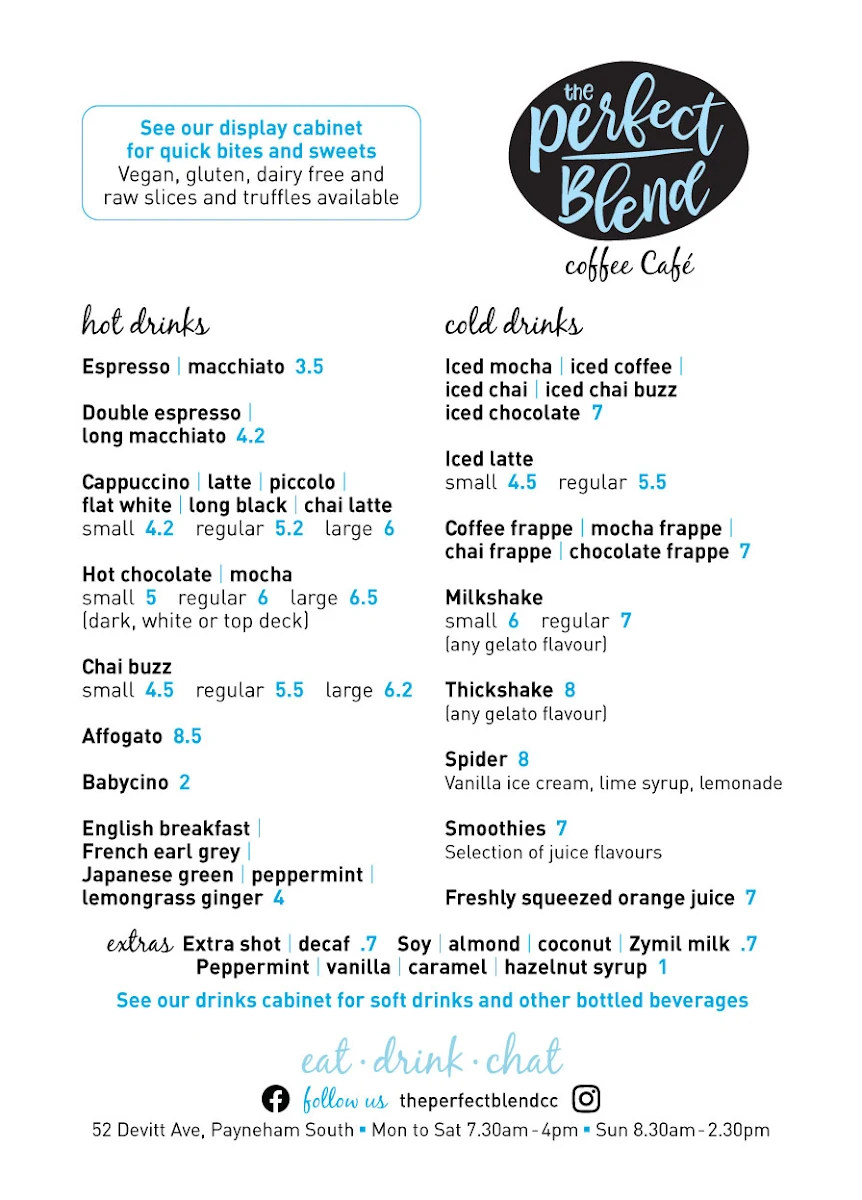 Menu, The Perfect Blend Coffee Cafe
