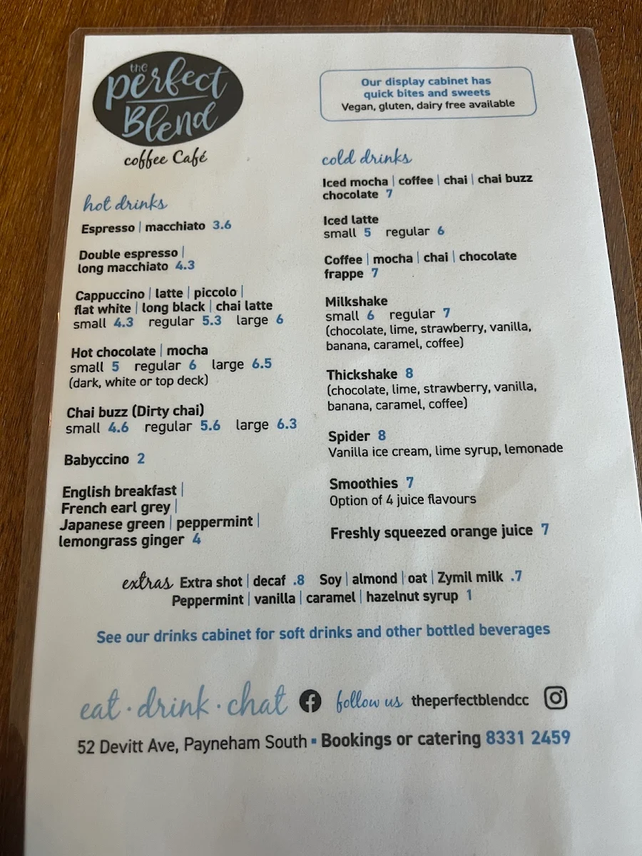 Menu, The Perfect Blend Coffee Cafe