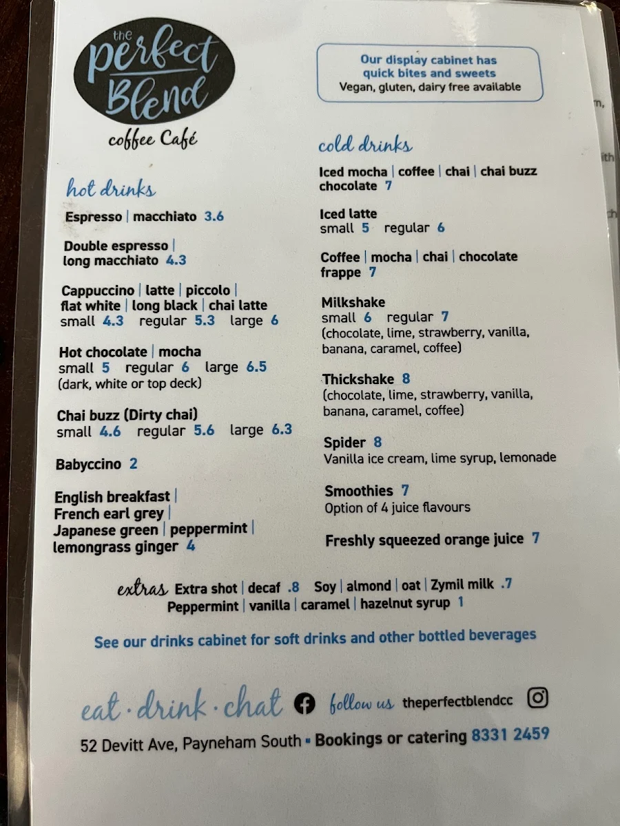 Menu, The Perfect Blend Coffee Cafe