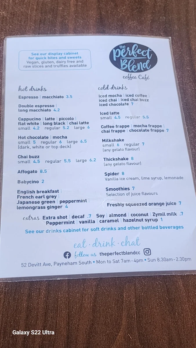 Menu, The Perfect Blend Coffee Cafe