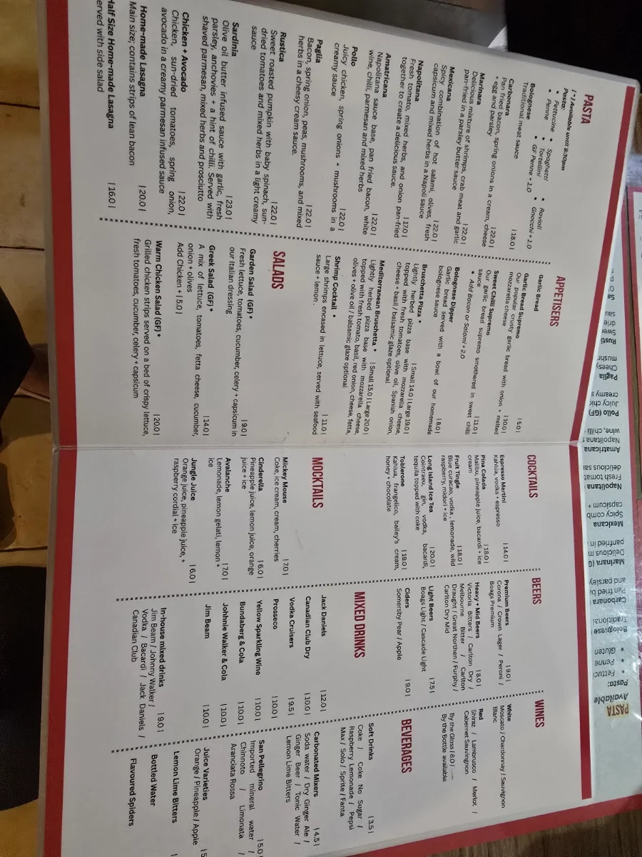 Menu, Casablanca Pizza & Pasta Restaurant