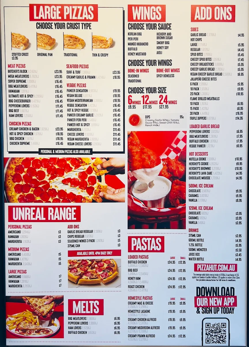 Menu, Pizza Hut Altona North