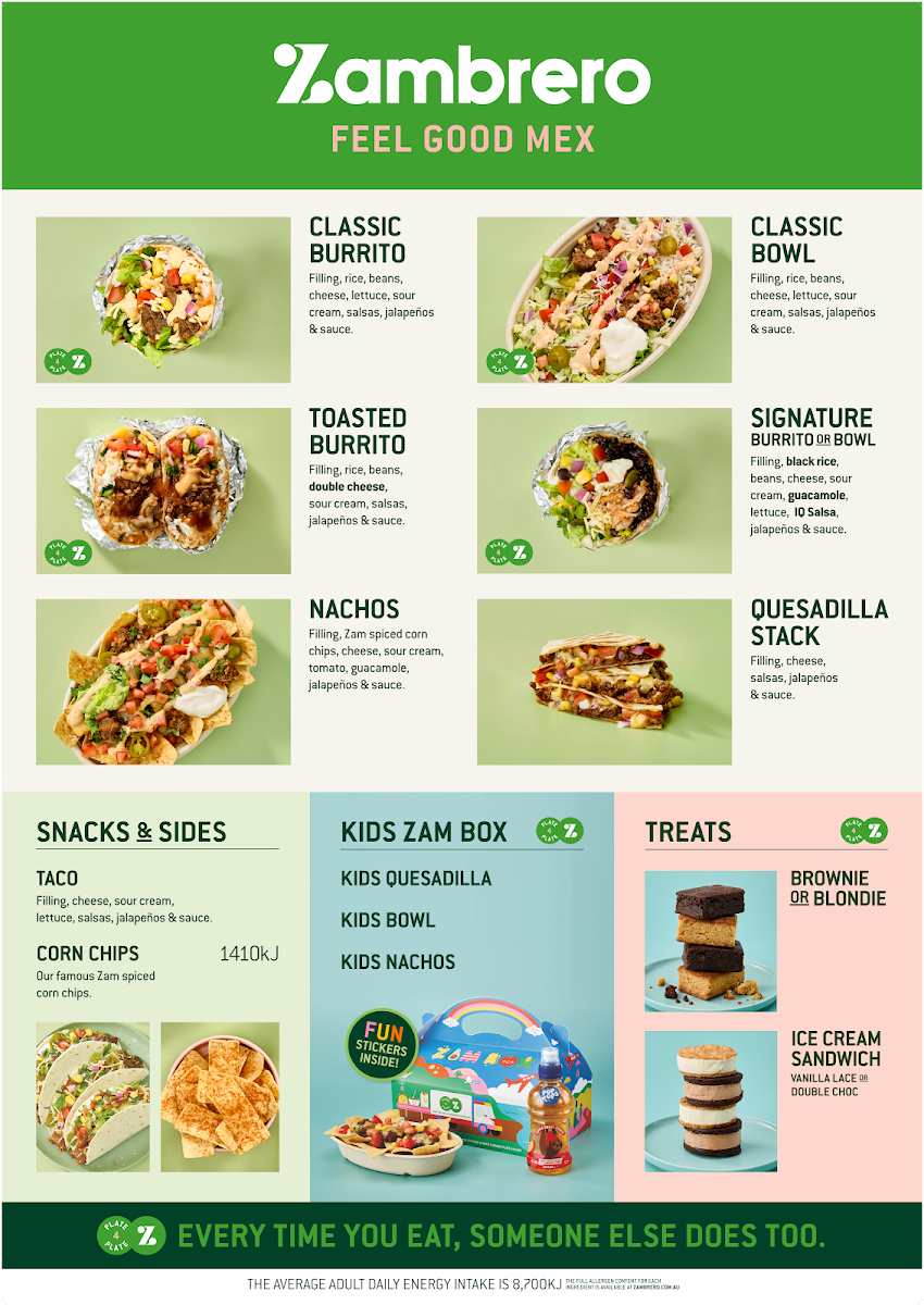 Menu, Zambrero Mildura