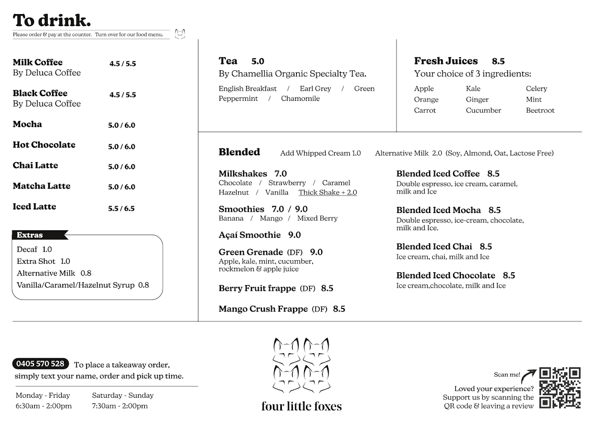 Menu, Four Little Foxes
