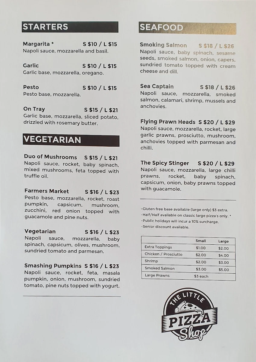 Menu, The Little Pizza Shop