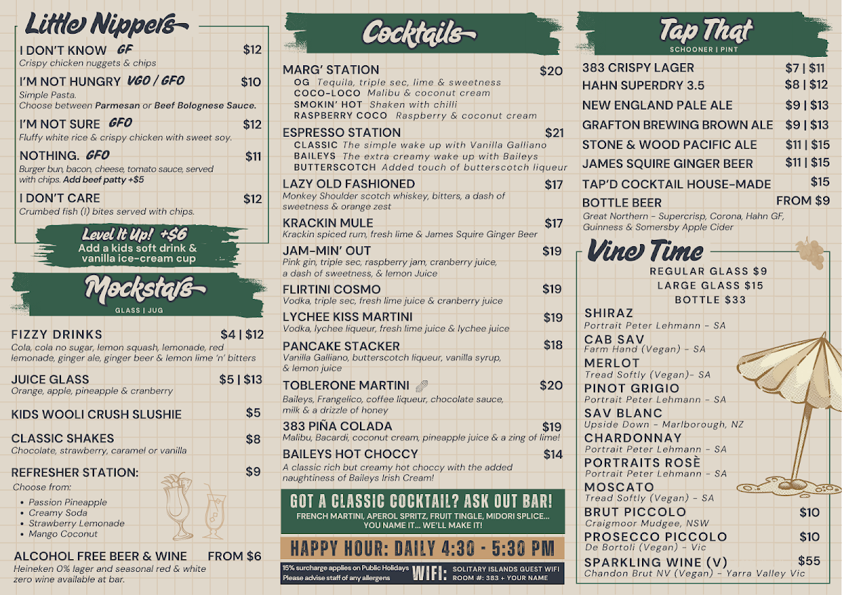 Menu, THE 383 WOOLI