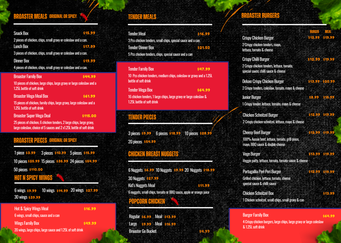 Menu, The Fabulous Fish And Chicken