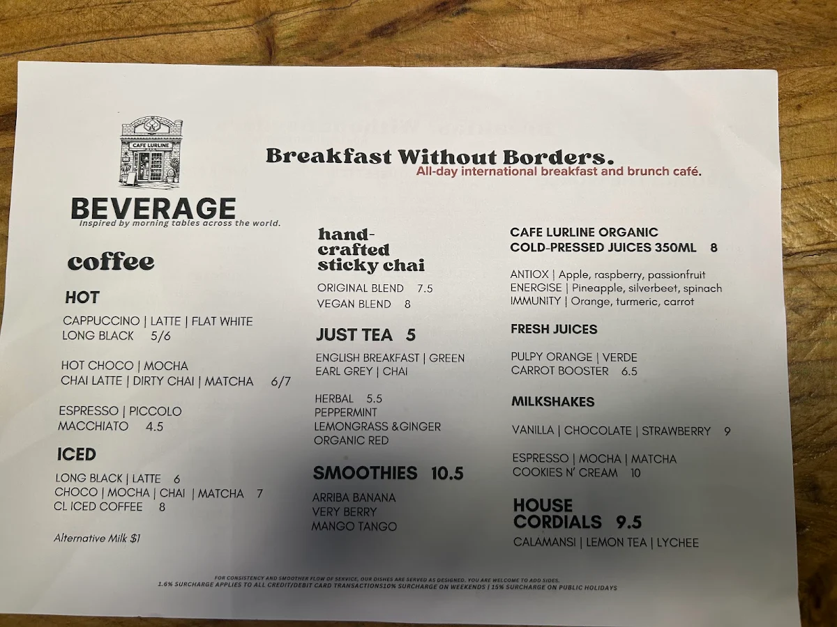 Menu, Café Lurline
